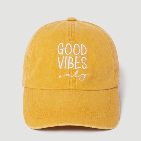 Accessories - Yellow Vintage Washed Good Vibes Only Women's Baseball Cap Casual Hat